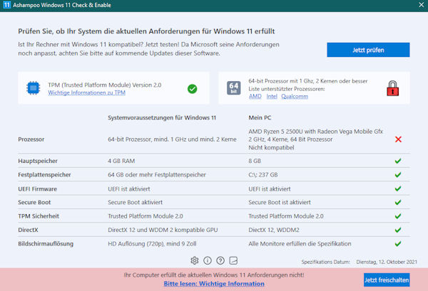 Ashampoo Windows-11 Check und Enable