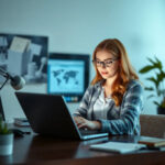 Frau arbeitet mit Notebook